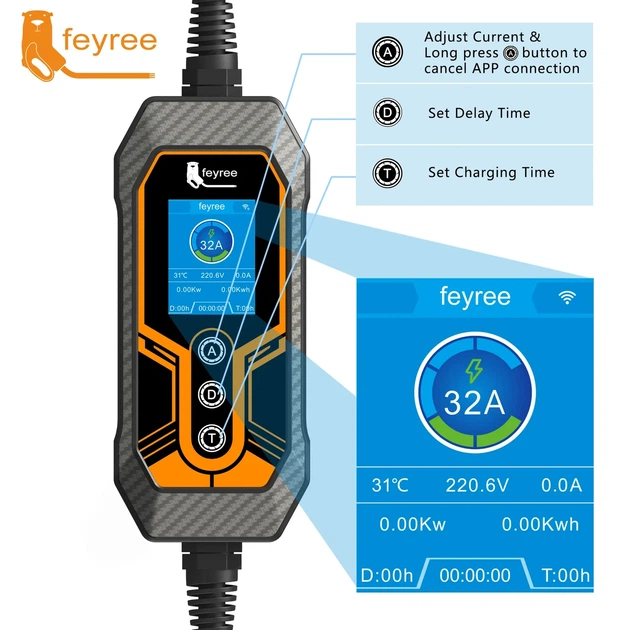 Электромобильное зарядное устройство Feyree 7KW 32A, Wi-Fi (App) GB/T - изображение 2