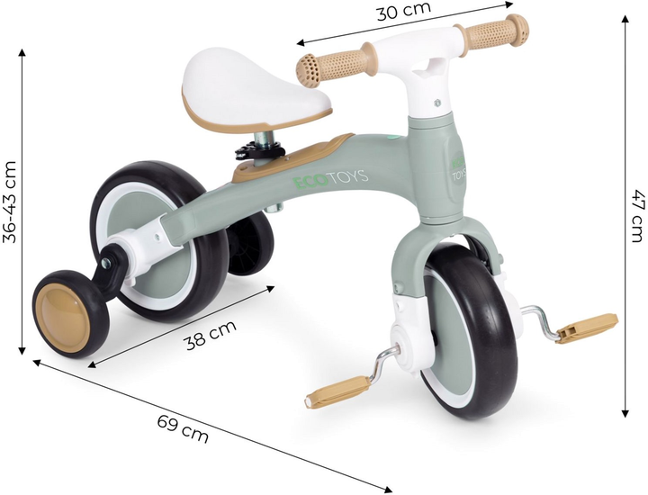 Rowerek biegowy z pedałami EcoToys treningowy kółka boczne 3w1 LC-V1359 Green (5905817003648) - obraz 13