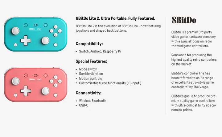 Бездротовий геймпад 8BitDo Lite 2 Bluetooth Gamepad Turquoise (6922621502326) - зображення 7