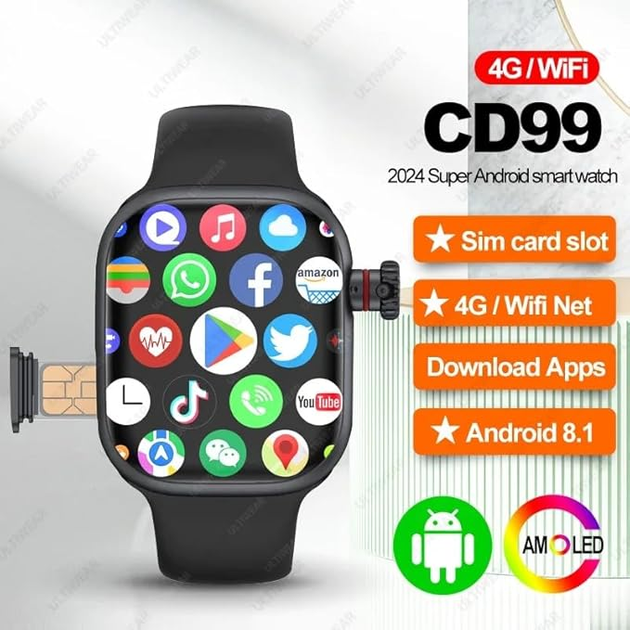 Смартгодинник Android 4G 32gb Smart Watch CD99 з поворотною камерою, PlayMarket і Google з українською мовою - зображення 2