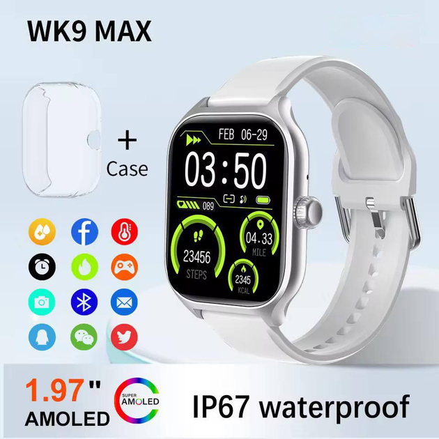 Умный смарт часы WK9 Max Черный + защитный кейс и пленка Smart Watch Android и iOS Фитнес браслет 2025 - изображение 4