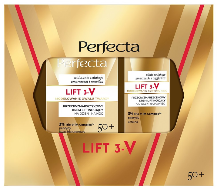 Набір для догляду за обличчям Perfecta Lift 3 V Ліфтинг-крем проти зморшок 50+ 50 мл + Ліфтинг-крем для повік і шкіри навколо очей проти зморшок 15 мл (5900525092045) - зображення 2