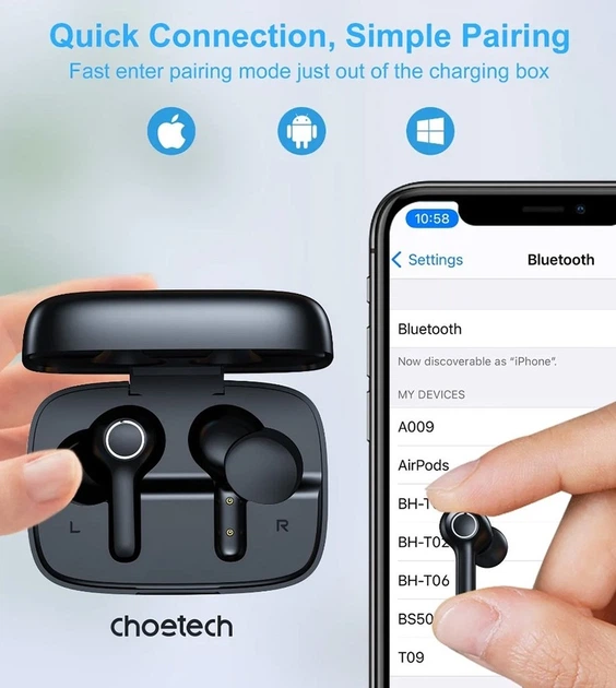 Bluetooth-гарнітура Choetech BH-T06 TWS bluetooth - Фото 5 Bluetooth-гарнітура Choetech BH-T06 TWS bluetooth - зображення 5