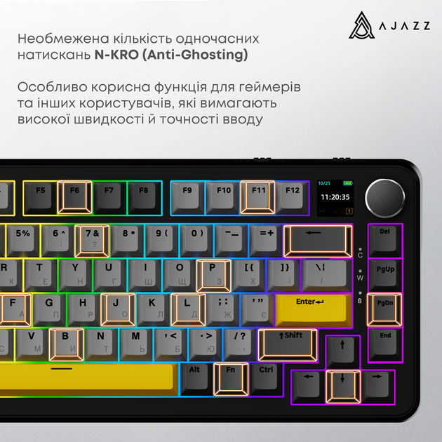 Клавіатура бездротова Ajazz AK820 MAX Magnetic switches Black RGB (AK820MAX-M-BGY) - Фото 12 Клавіатура бездротова Ajazz AK820 MAX Magnetic switches Black RGB (AK820MAX-M-BGY) - зображення 12