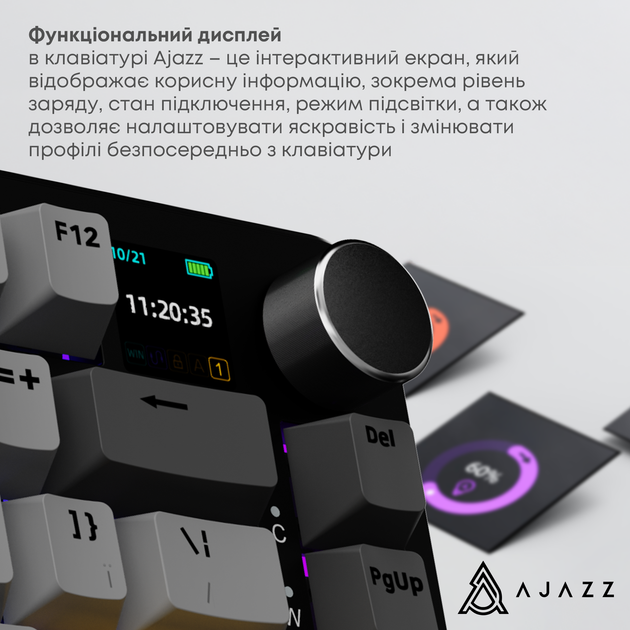 Клавіатура бездротова Ajazz AK820 MAX Magnetic switches Black RGB (AK820MAX-M-BGY) - Фото 16 Клавіатура бездротова Ajazz AK820 MAX Magnetic switches Black RGB (AK820MAX-M-BGY) - зображення 16