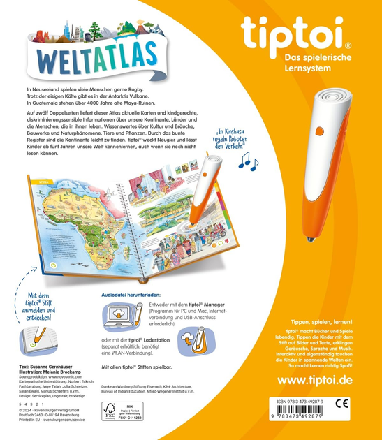 Дитяча книжка Ravensburger Tiptoi Атлас світу (німецьке видання) (9783473492879) - зображення 6