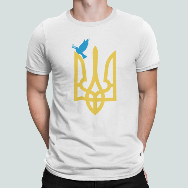 Чоловіча Патріотична футболка Stedman з принтом Український герб і птах Білий XXL - Фото 1 Чоловіча Патріотична футболка Stedman з принтом Український герб і птах Білий XXL - зображення 1