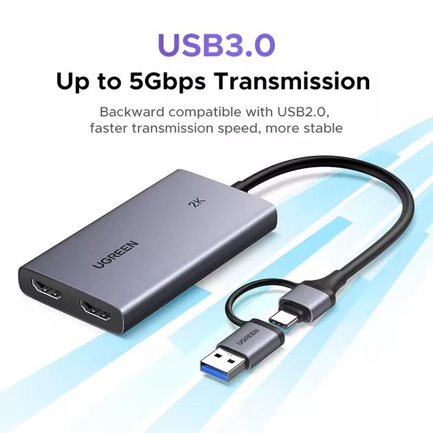 Карта видеозахвата UGREEN CM726 4K@30Hz, USB-A/C на HDMI, форматы YUY2/MJPEG, Live Stream Recording Grey (25773) - изображение 4