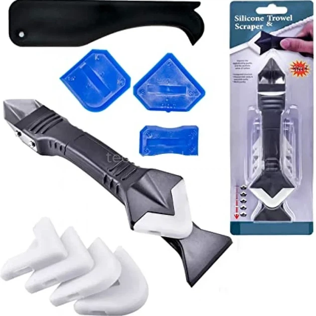 Силиконовый шпатель скребок для герметика и силикона с насадками Silicon Towel Scrapper черный - изображение 6