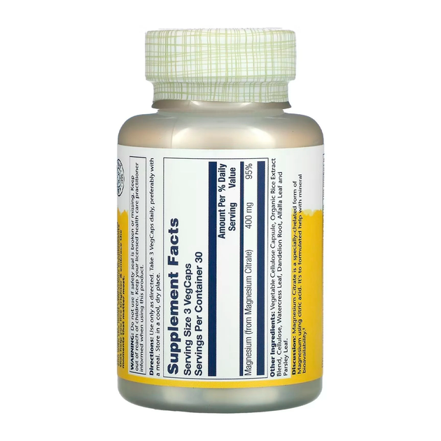Магний Solaray Magnesium Citrate 400мг, 90 капс - изображение 2