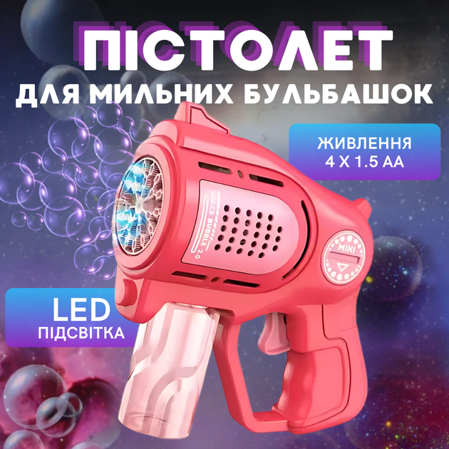 Мильні бульбашки для дітей, пістолет для мильних бульбашок з підсвічуванням, генератор мильних бульбашок, рожевий - Фото 1 Мильні бульбашки для дітей, пістолет для мильних бульбашок з підсвічуванням, генератор мильних бульбашок, рожевий - зображення 1