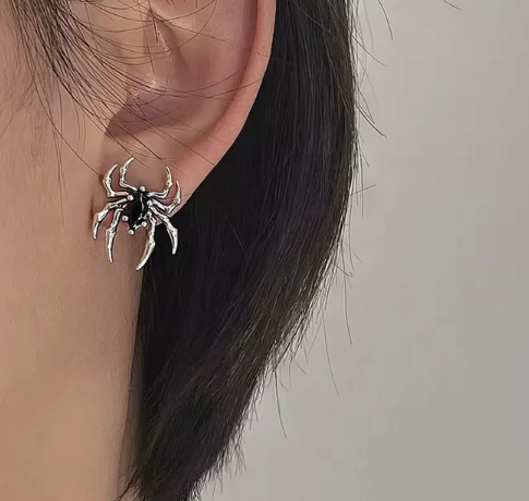Серьги Fashion Jewerly ПАУКИ 2 шт с черным камнем бижутерия в готическом стиле Y2K серебристые (SVS) - изображение 2