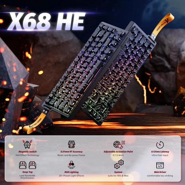 Механическая игровая клавиатура Attack Shark X68 HE Rapid Trigger