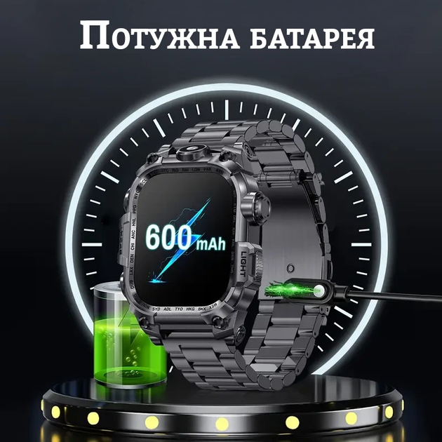 Умные часы TactiX для мужчин с LED-фонариком, звонками, тонометром для iPhone и Android, мужской фитнес-трекер - изображение 2