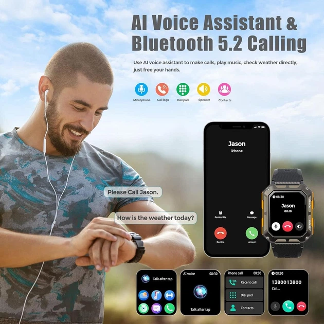 Смарт-годинник для чоловіків ZONEY C20PRO військовий, 1.83” HD екран, водонепронекний IP68, з одним ремінцем - Фото 5 Смарт-годинник для чоловіків ZONEY C20PRO військовий, 1.83” HD екран, водонепронекний IP68, з одним ремінцем - зображення 5