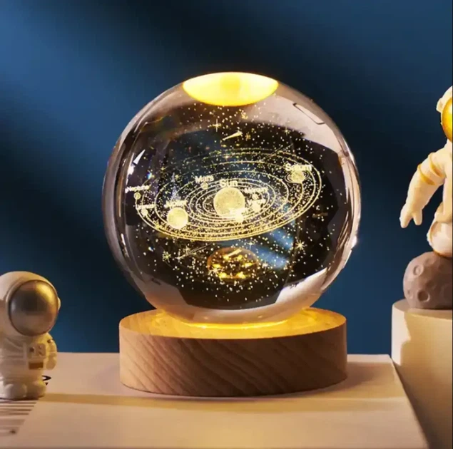 Декоративний 3D нічник кришталева куля Сонячна система для дітей з LED підсвічуванням 9321 - Фото 2 Декоративний 3D нічник кришталева куля Сонячна система для дітей з LED підсвічуванням 9321 - зображення 2