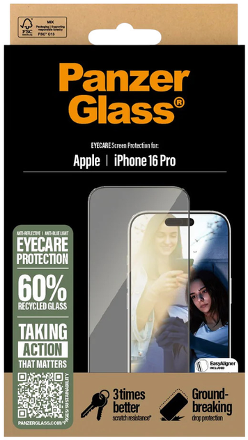 Szkło hartowane PanzerGlass EyeCare Screen Protector Ultra-Wide Fit do Apple iPhone 16 Pro Black (5715685002557) - obraz 4