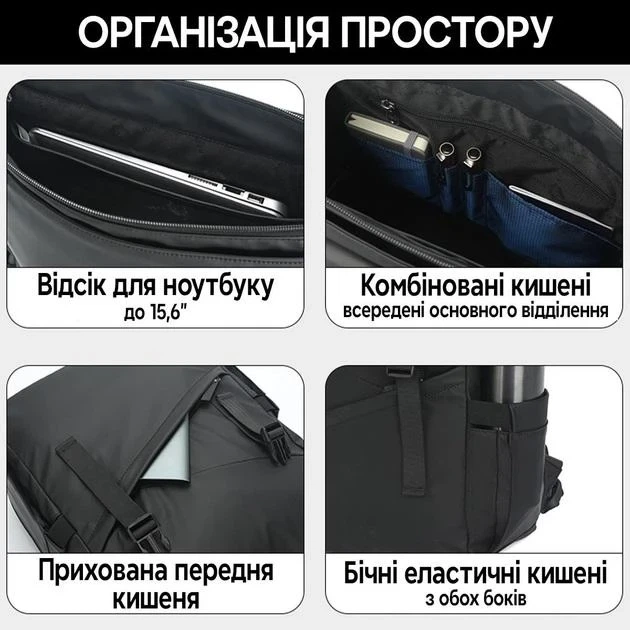 Рюкзак Tigernu T-B9592 Black 15.6" Чорний водонепроникний легкий стильний для ноутбука, навчання та подорожей - изображение 7