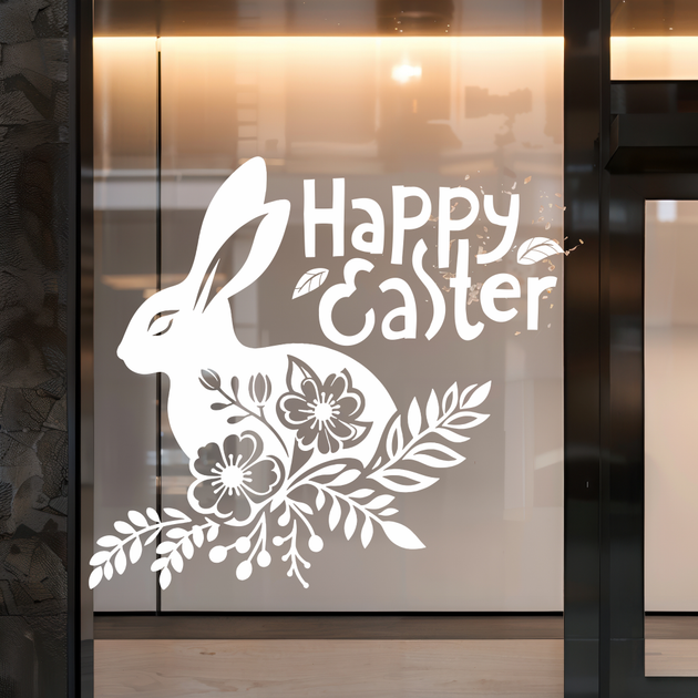 Виниловые наклеки для окон Happy Pocket Набор Пасхальный кролик Happy Easter декор витрин Пасха белый глянец - изображение 2