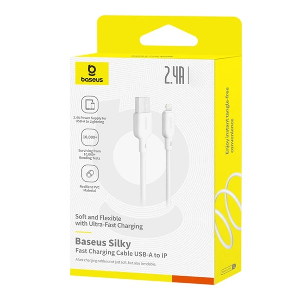 Дата-кабель Baseus Silky Series OS Fast Charging USB to Lightning 2.4A (1м) (P1037770) Moon White - Фото 4 Дата-кабель Baseus Silky Series OS Fast Charging USB to Lightning 2.4A (1м) (P1037770) Moon White - зображення 4