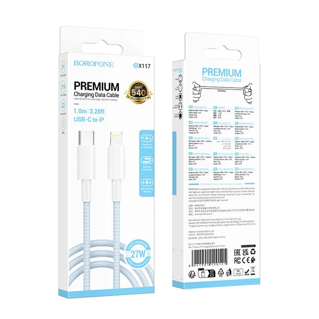 Дата кабель Borofone BX117 Source Type-C to Lightning 27W (1m) Blue - зображення 5