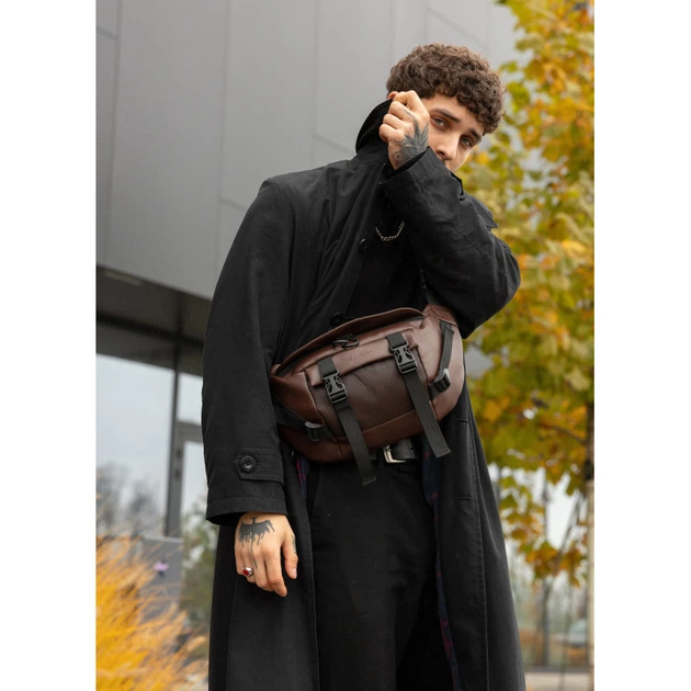 Велика чоловіча поясна сумка бананка Sambag DynamicDart коричнева - Фото 1 Велика чоловіча поясна сумка бананка Sambag DynamicDart коричнева - изображение 1