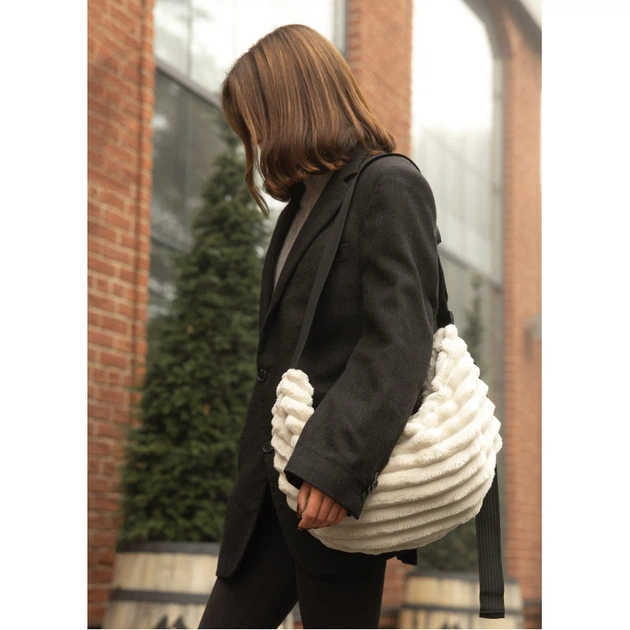 Жіноча сумка Sambag HOBO Bag-glove тканева молочна - изображение 6