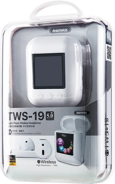 Бездротові навушники REMAX Digital Player TWS-19, BT5.0, IPX4, 50mAh, 700mAh, 3-4.5h, white - зображення 2