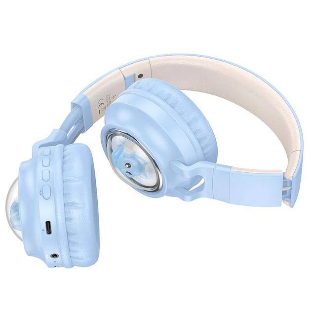 Беспроводные наушники HOCO W50 Cute fun BT headphones, BT5.3, AUX, TF, 400mAh, 12h, blue - изображение 2