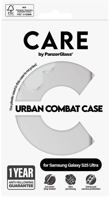 Панель CARE by PanzerGlass Flagship Case Urban Combat w. Clear Frame для Samsung Galaxy S25 Ultra Transparent (5715685016905) - зображення 4