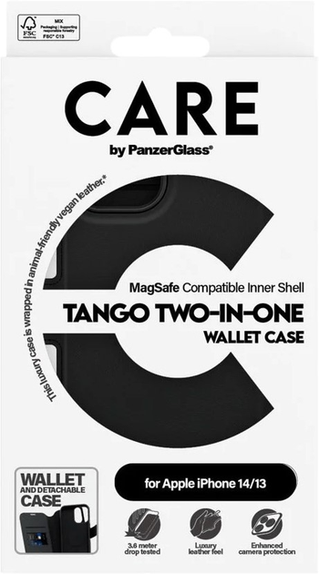 Etui z klapką CARE by PanzerGlass Tango Two-in-One Wallet with MagSafe do Apple iPhone 14/13 Black (5715685012396) - obraz 4
