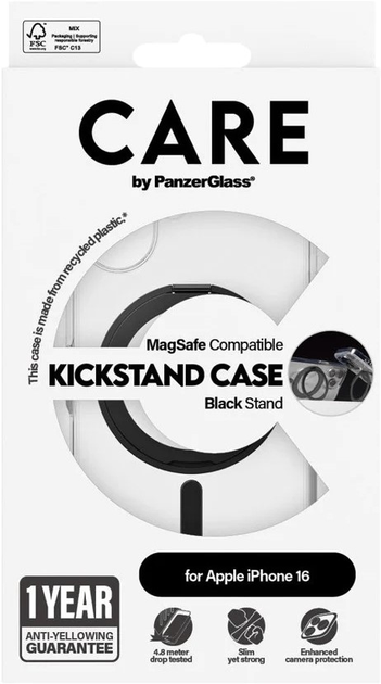 Etui CARE by PanzerGlass Feature Case Kickstand with MagSafe do Apple iPhone 16 Transparent (5715685003868) - obraz 4