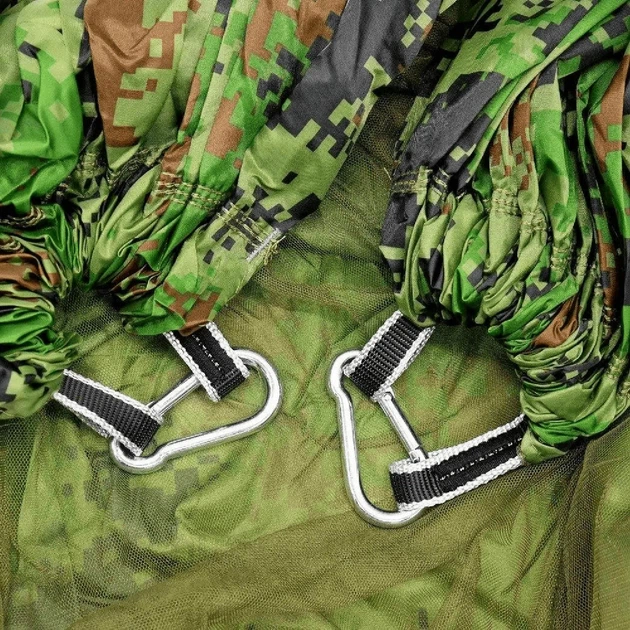 Гамак палатка подвесной туристический походный водонепроницаемый с москитной сеткой тентом нагрузкой до 200 кг 240×150 см (479748-Prob) Пиксель - Фото 4 Гамак палатка подвесной туристический походный водонепроницаемый с москитной сеткой тентом нагрузкой до 200 кг 240×150 см (479748-Prob) Пиксель - изображение 4