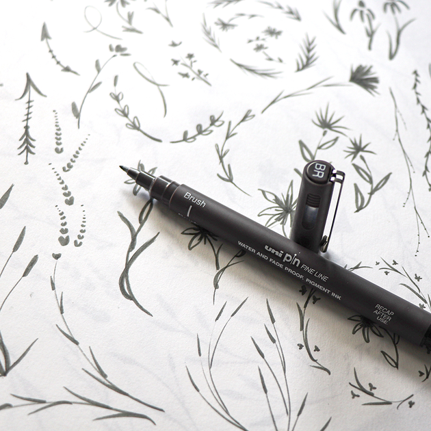 Лайнер браш Uni Pin Brush Fine Line темно-серый (PinBR-200(S) DARK GREY) - изображение 3