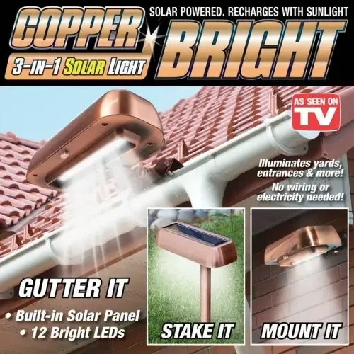 Вуличний настінний ліхтар Copper Bright сонячна батарея 3 в 1 - зображення 3