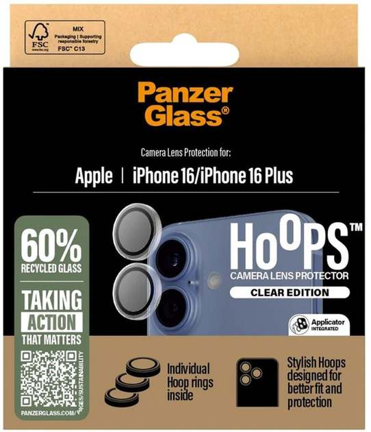 Захисне скло Panzer Glass Hoops Camera Lens Protector для iPhone 16 / 16 Plus Transparrent (5715685003028) - зображення 4