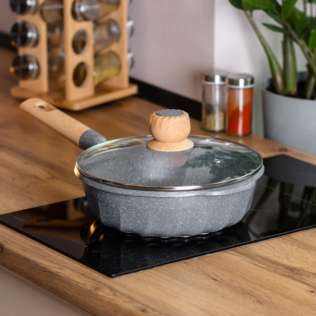 Сотейник алюминиевый 2,7 л с мраморным антипригарным покрытием диаметром 24 см и толстым дном MGC серый цвет - изображение 12