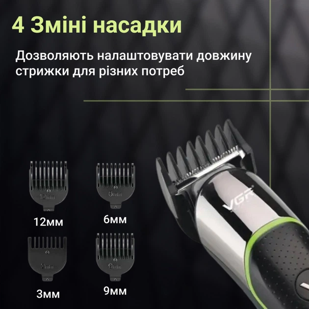 Компактный профессиональный триммер VGR для волос и бороды с 4 насадками USB-зарядка 5 Вт - изображение 14