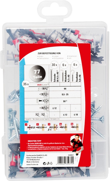 Набір шурупів і дюбелів Fischer Meister-Box DuoBlade 77 шт. (4048962350715) - зображення 3