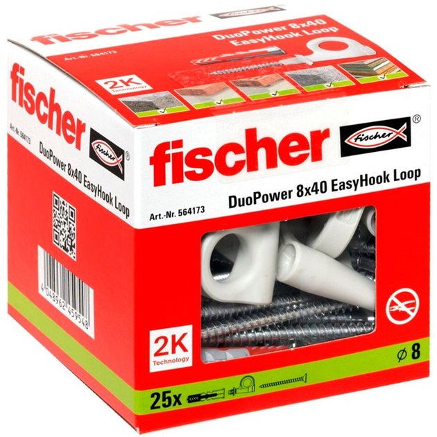 Zestaw śrub i kołków rozporowych Fischer EasyHook Loop DuoPower 8x40 25 szt. (564173) - obraz 1