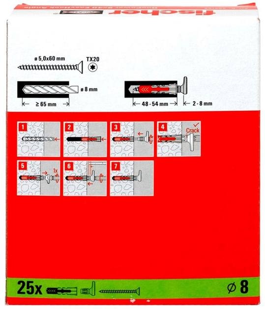Zestaw śrub i kołków rozporowych Fischer EasyHook Loop DuoPower 8x40 25 szt. (4048962459548) - obraz 3
