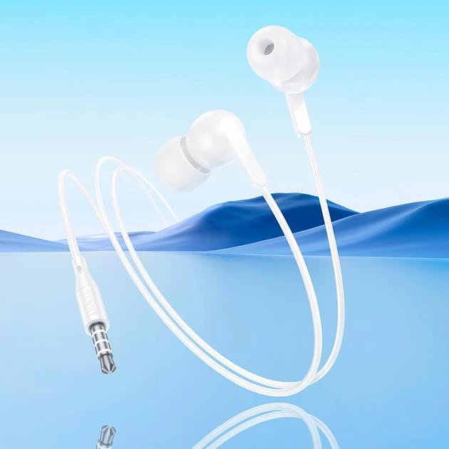 Проводные наушники HOCO M124 Wide universal earphones with microphone, 3.5mm, 1.2m, white - Фото 4 Проводные наушники HOCO M124 Wide universal earphones with microphone, 3.5mm, 1.2m, white - изображение 4