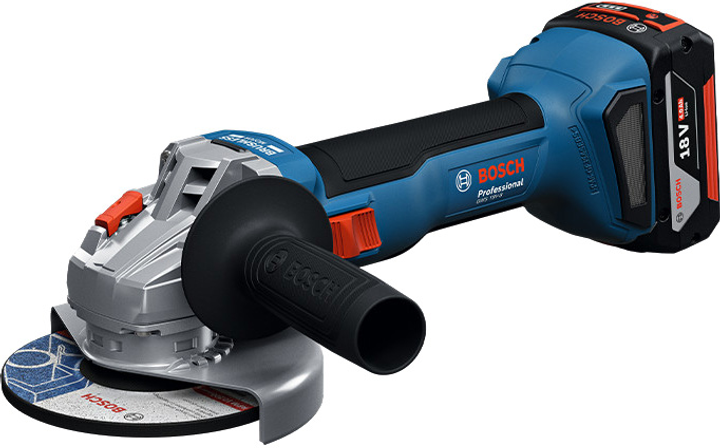 Акумуляторна бещіткова кутова шліфмашина Bosch GWS 18V-8 + 1 акумулятор GBA 18 В 4 Аг + професійний швидкозарядний пристрій GAL 18V-40 + кейс (06019N9021) - зображення 1