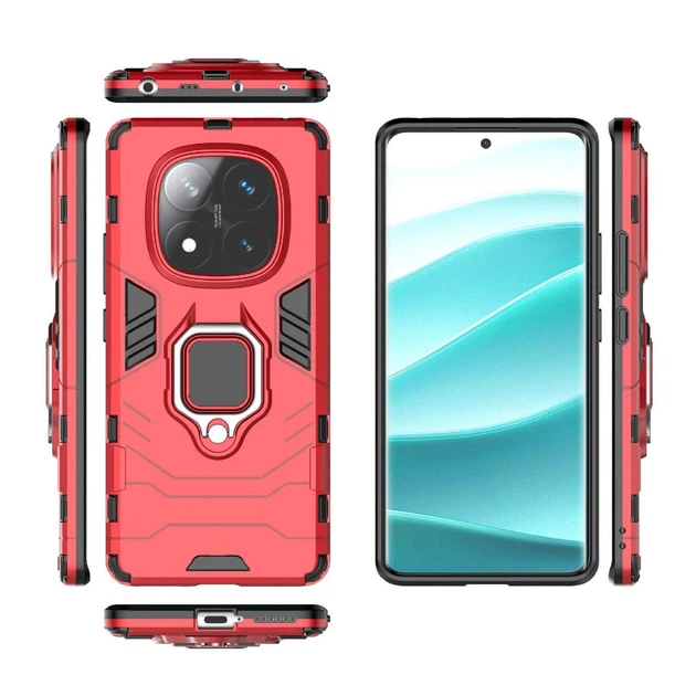 Чехол Iron Ring для Xiaomi Redmi Note 14 Pro 4G бампер противоударный с подставкой кольцом Red - изображение 4
