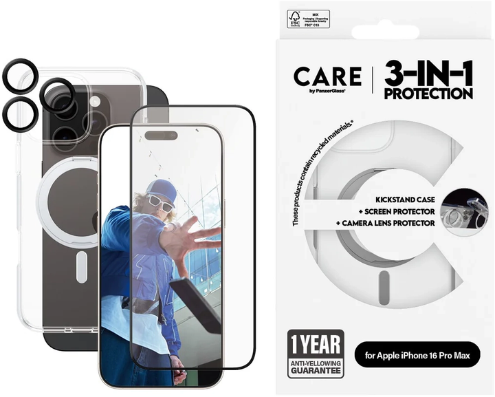 Zestaw panel + szkło CARE by PanzerGlass Feature 3-in-1 Ceramic Bundle dla iPhone 16 Pro Max Transparent (5715685004780) - obraz 5