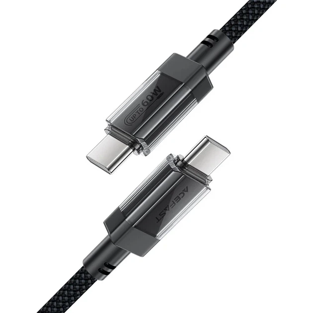 Кабель Acefast C12-03 USB 2.0 Type-C to Type-C 1.2 м 60W 3A stainless steel Black (6974316283317) - Фото 3 Кабель Acefast C12-03 USB 2.0 Type-C to Type-C 1.2 м 60W 3A stainless steel Black (6974316283317) - изображение 3