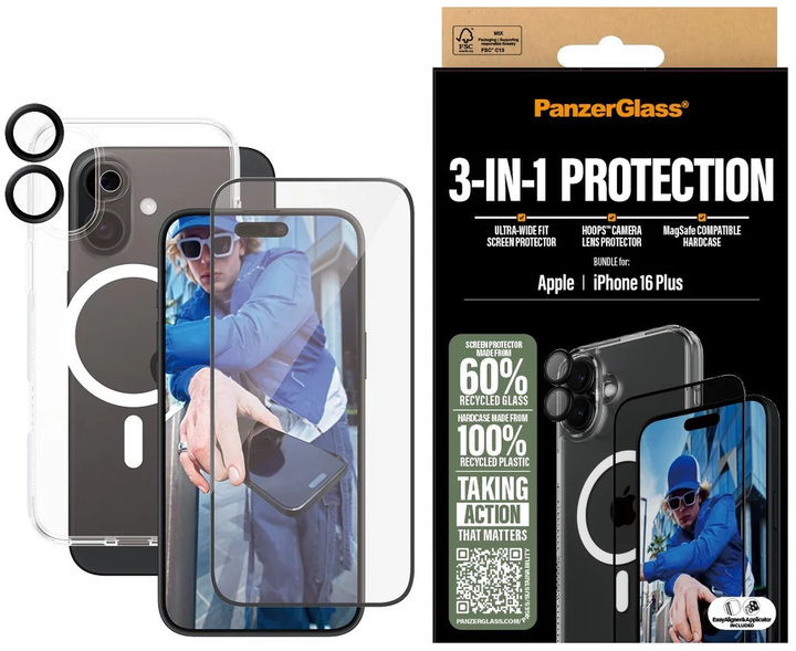 Комплект панель + скло CARE by PanzerGlass 3-in-1 Protection для iPhone 16 Plus Transparent (5715685003400) - зображення 5