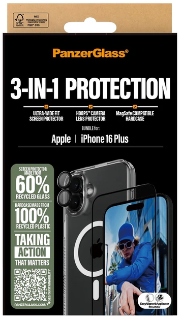 Комплект панель + скло CARE by PanzerGlass 3-in-1 Protection для iPhone 16 Plus Transparent (5715685003400) - зображення 6