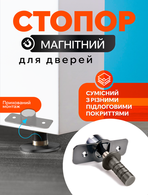 Стопор для дверей обмежувач відкривання дверей стопер дверний прихований фіксатор магнітний підлоговий 28 мм срібний магнітні (FDP2804) - Фото 1 Стопор для дверей обмежувач відкривання дверей стопер дверний прихований фіксатор магнітний підлоговий 28 мм срібний магнітні (FDP2804) - зображення 1