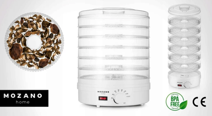 Сушилка электрическая для овощей фруктов грибов и мяса Mozano Food Dehydrator White дегидратор на 500 Вт 6 лотков терморегулятор - изображение 5